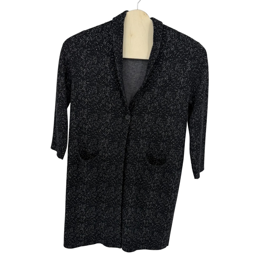 J. Jill Wool Blend Cardigan Women XL Black Speckled Longline Sweater Minimalist